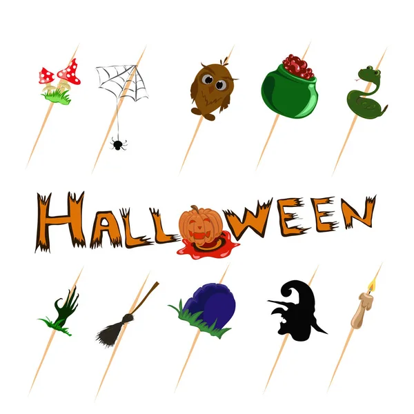 Kolekce Halloween Siluety Ikona Znak Bílém Pozadí — Stock fotografie