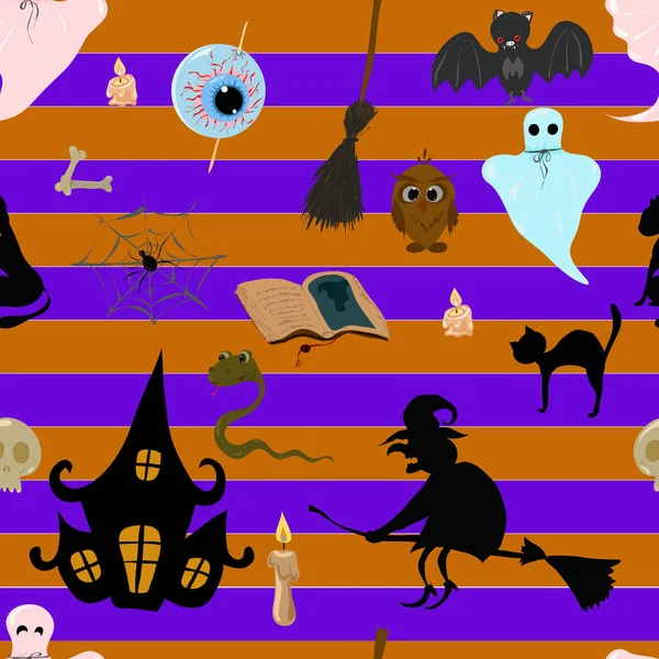 Gyűjteménye Halloween Sziluettek Ikon Karakter Zökkenőmentes Minta — Stock Fotó