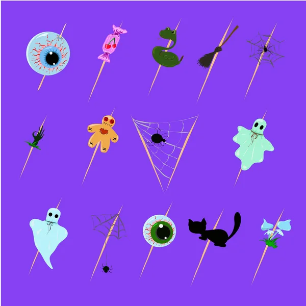 Kollektion Von Halloween Silhouetten Symbol Und Charakter Auf Violettem Hintergrund — Stockfoto