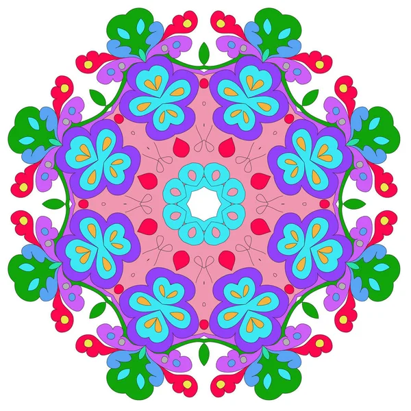 Ornamental Organic Pattern Circle Colorful Mandala Many Details White Background Стоковое Фото