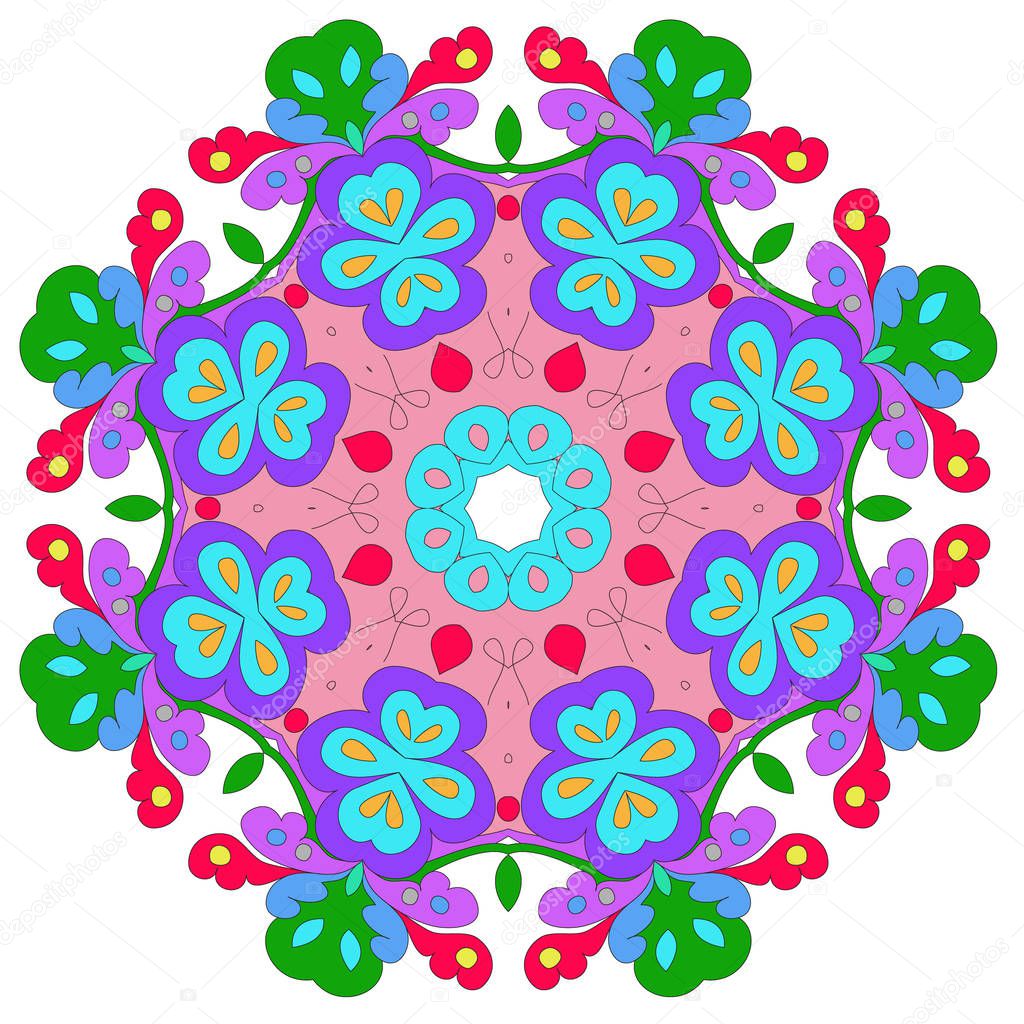 Ornamental round organic pattern, circle colorful mandala with many details on white background, can be used for wallpaper, pattern fills, background,round ornamental natural doily pattern, mandala