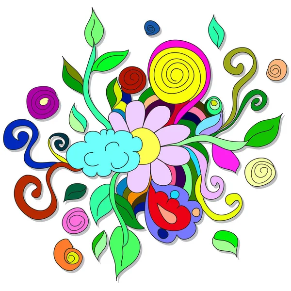 Summer Doodles Con Fiori Vortice Uno Sfondo Bianco Elementi Doodle — Foto Stock