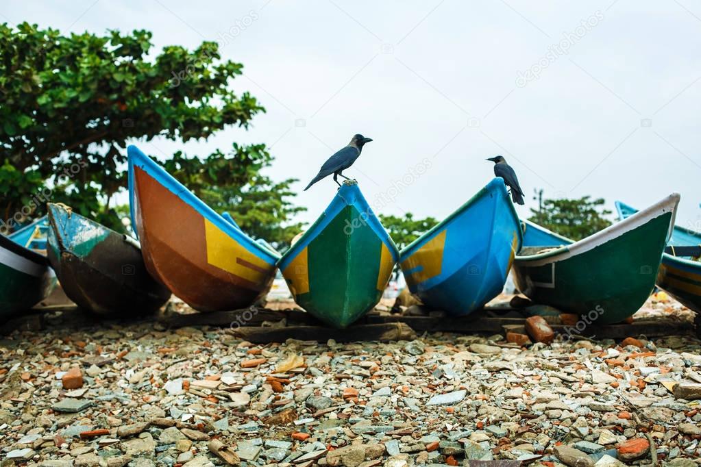 colored fishing boats on the beach