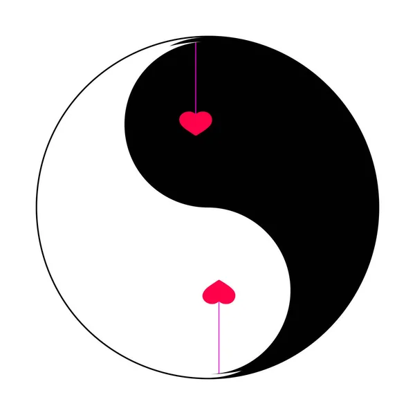 Dua hati merah dalam simbol yin yang. Untuk ucapan selamat pada hari Valentine. Dan juga untuk mencetak pada kartu pos, kain, handuk, bantal, kertas dan jenis pencetakan lainnya. Ilustrasi vektor. - Stok Vektor