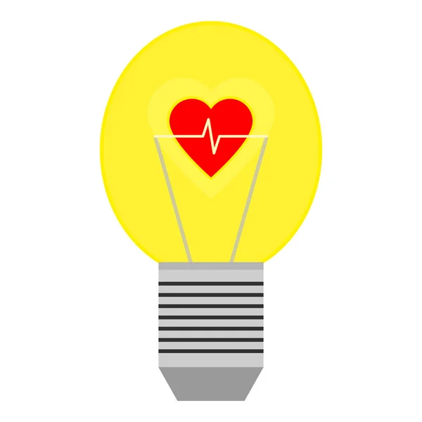 A glowing bright light bulb with a red heart inside. — Stock Vector