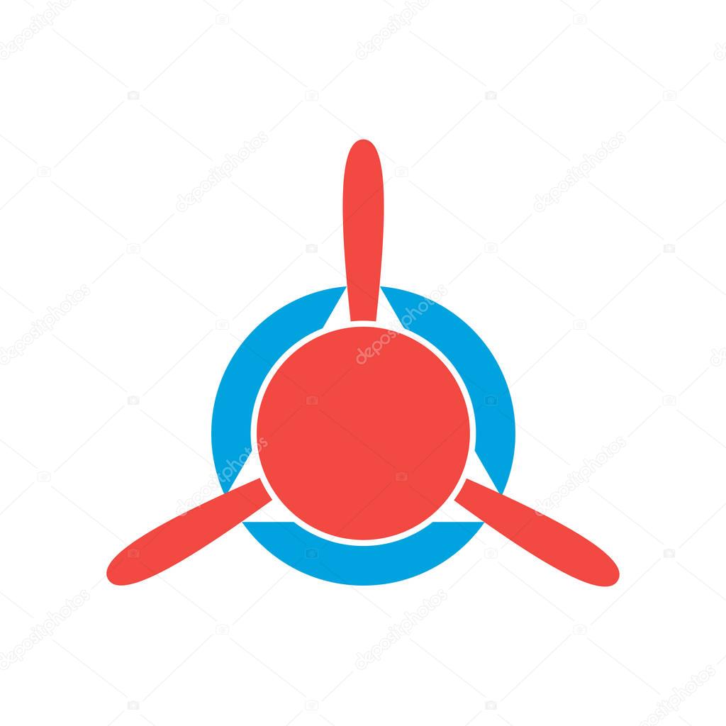 Plane propeller. Simple aviation logo. Aircraft propeller icon on white background. Wind ventilator equipment. Isolated vector illustration.  Air icon in flat style.