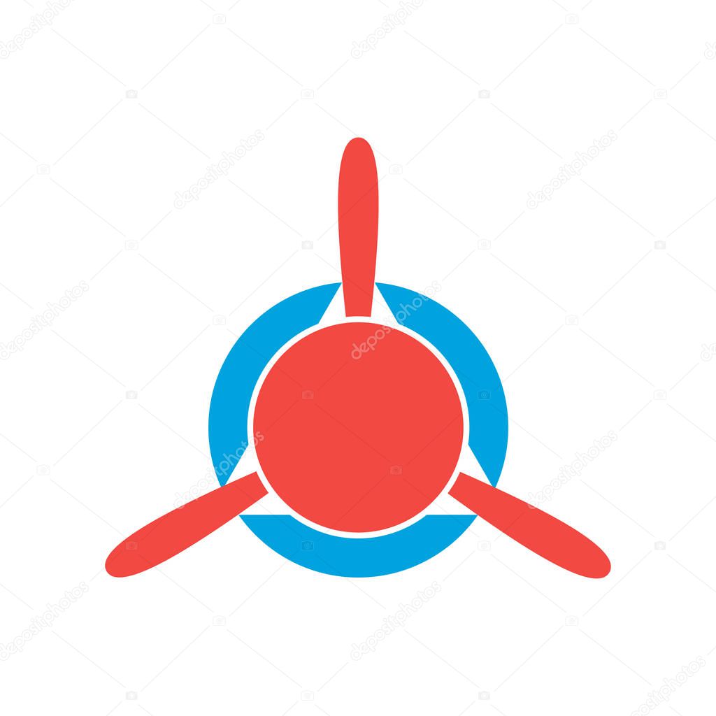 Plane propeller. Simple aviation logo. Aircraft propeller icon on white background. Wind ventilator equipment. Isolated vector illustration.  Air icon in flat style.