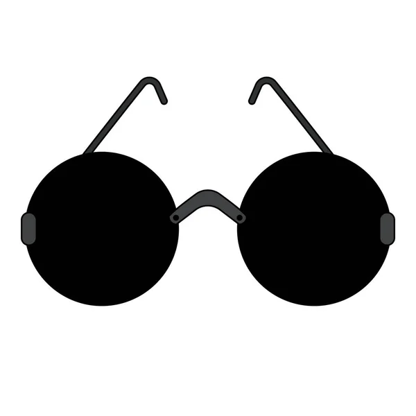 Gafas redondas negras para ciegos sobre fondo blanco. Gafas con lentes negras de forma redonda con varillas, montura y diseño elegante. Icono de ilustración vectorial gráfico aislado en estilo plano . — Vector de stock