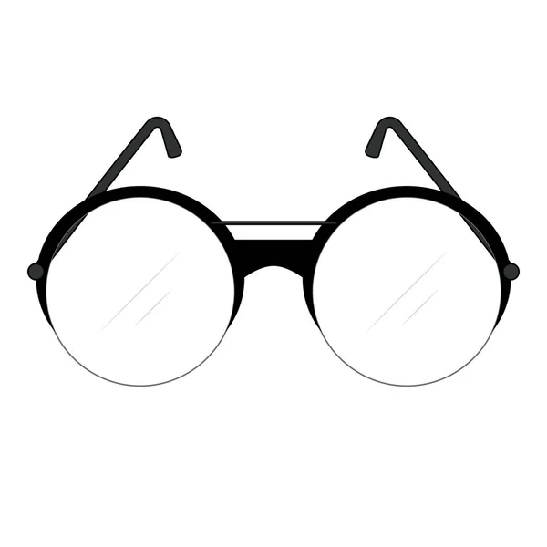 Óculos de moda retro clássicos com lentes redondas e templos com moldura e lentes de forma circular para homens. Desenho vetorial. Ilustração com objeto isolado em estilo plano . —  Vetores de Stock