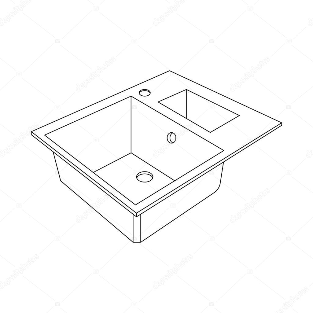 Kitchen sink. Vector illustration on white background. Transparent and outline template.