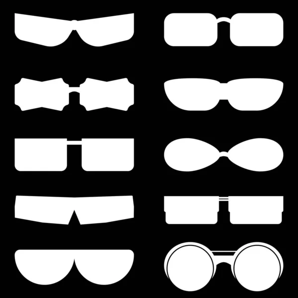 Különböző Formájú Szemüvegek Sziluettjei Vektor Illusztráció Fekete Alapon — Stock Vector