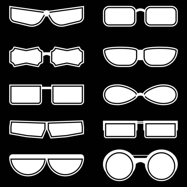 異なる形状のガラスのシルエットのセット 白いベクトルアイコンのセット 黒を基調としたベクトルイラスト — ストックベクタ