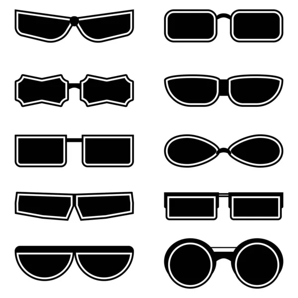 Conjunto Siluetas Gafas Negras Con Diferentes Lentes Ilustración Del Vector — Archivo Imágenes Vectoriales