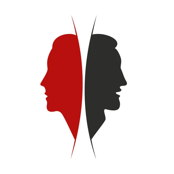 Чоловік Жінка Силует Іконки Обличчя Голови Векторні Ілюстрації Малюнок Білому — стоковий вектор
