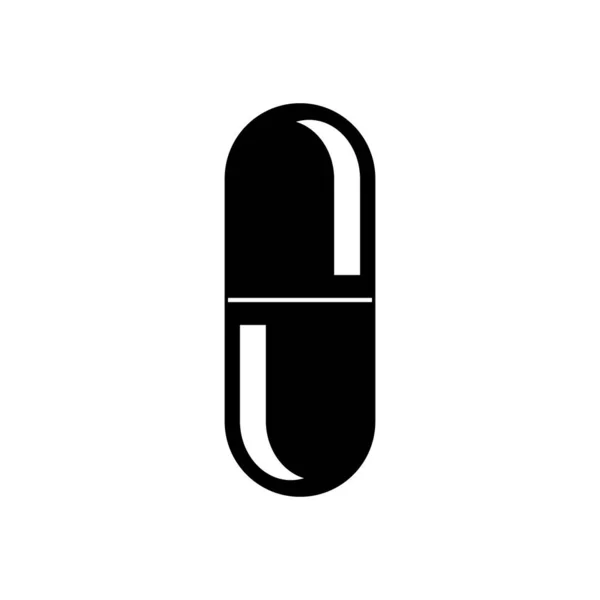 Schwarze Silhouette Einer Vertikalen Medizinischen Kapsel Tabletten Grafik Ellipsenförmige Kapsel — Stockvektor