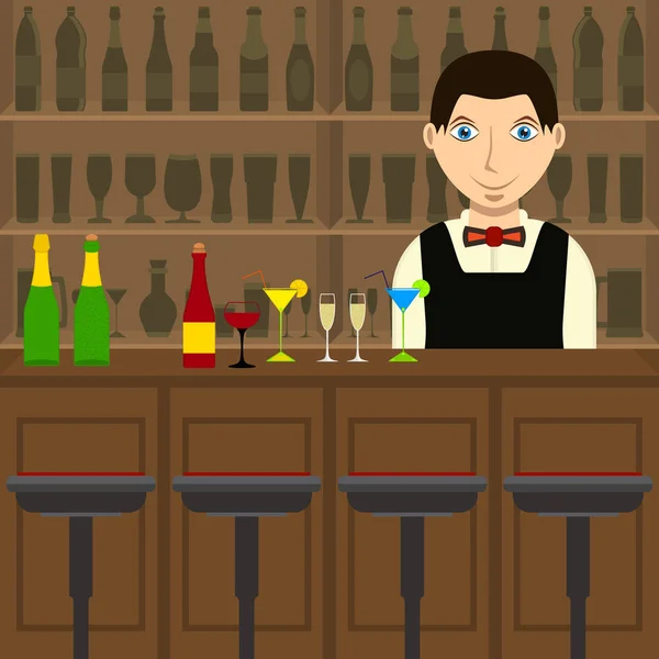 Cocktail Bar Dentro Com Barman Bar Balcão Barman Com Copos — Vetor de Stock