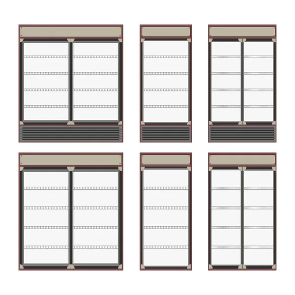 Colección Diferentes Refrigeradores Comerciales Para Tiendas Supermercados Frigoríficos Vacíos Con — Vector de stock