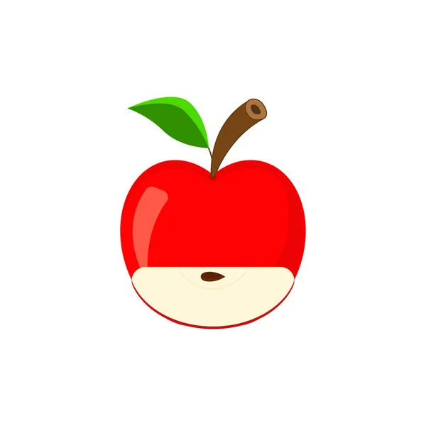 Pomme Rouge Entière Avec Une Tranche Fruit Avec Branche Feuille — Image vectorielle