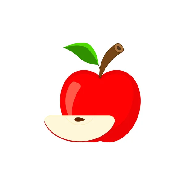 Manzana Roja Entera Manzana Cuarto Con Una Semilla Dentro Icono — Vector de stock