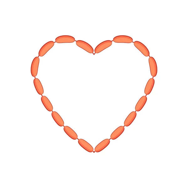 Σετ Λουκάνικων Σχήμα Καρδιάς Απομονωμένο Λευκό Φόντο Επίπεδη Διανυσματική Απεικόνιση — Διανυσματικό Αρχείο