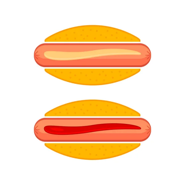Hot Dog Ketchuppal Mustárral Hotdog Zsemlével Kolbásszal Elszigetelve Fehér Háttérrel — Stock Vector