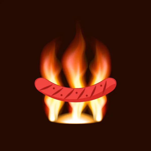 火の背景に焼きソーセージ 分離ベクトル図 — ストックベクタ