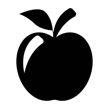 Dallı ve yapraklı elmanın silueti. Vektör çizimi. Meyve simgesi. 