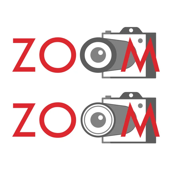Lema Del Zoom Logo Con Cámara Fotográfica Lente Larga Sobre — Archivo Imágenes Vectoriales