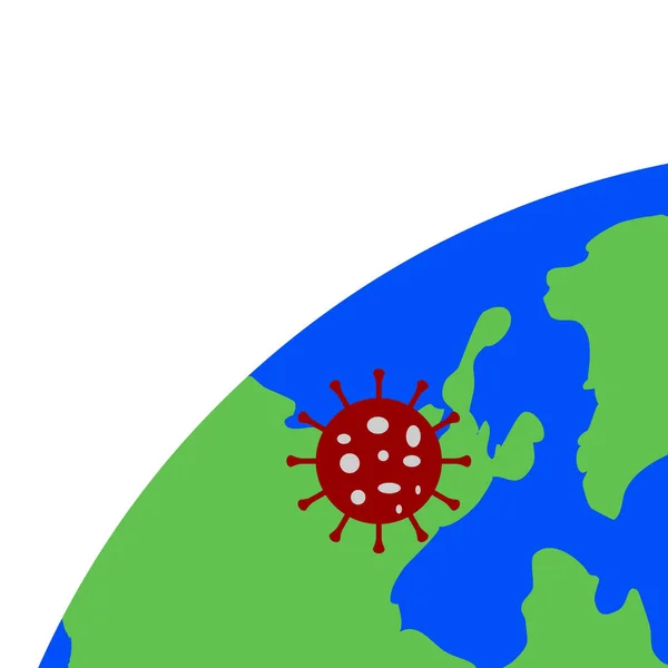Coronavirus Bakterien Und Ein Teil Des Planeten Erde Auf Weißem — Stockvektor