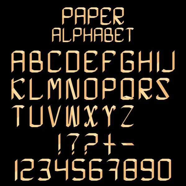 Alphabet Papier Style Origami Lettres Chiffres Pliés Partir Bandes Papier — Image vectorielle