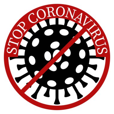 Koronavirüsü durdurun. Kırmızı yasaklama işareti. Viral bakteri covid-19 iç sembolü. Beyaz arkaplanda vektör illüstrasyonu.