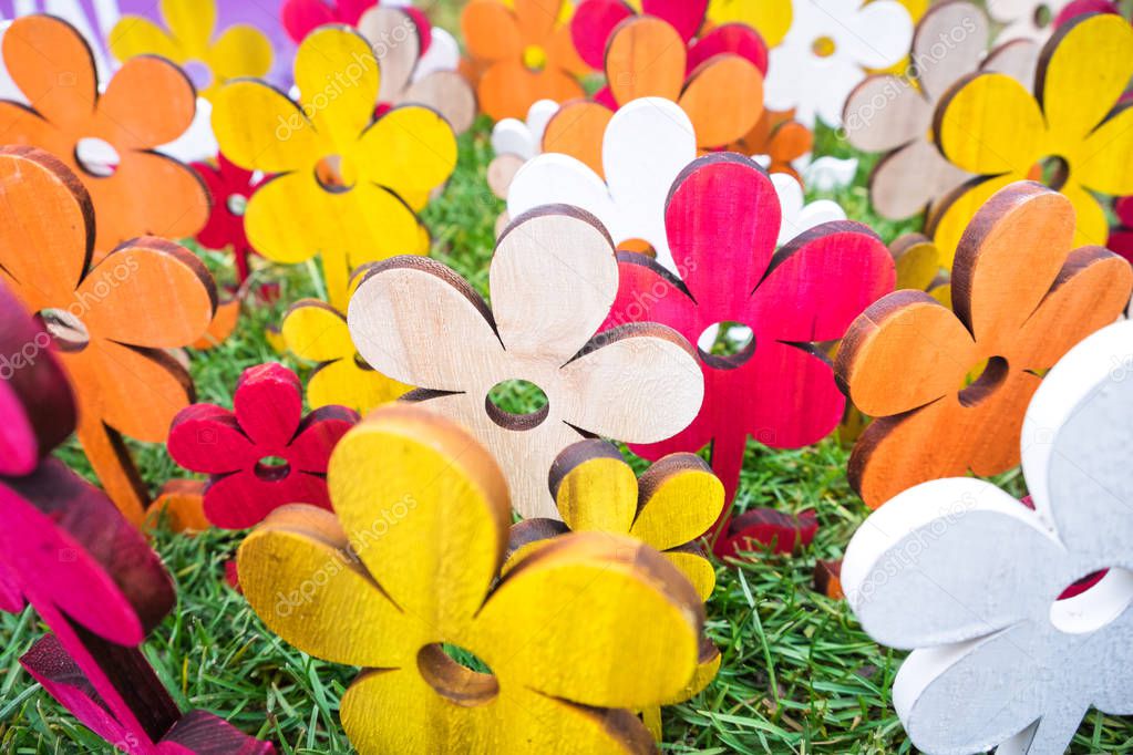 Wooden colorful flowers