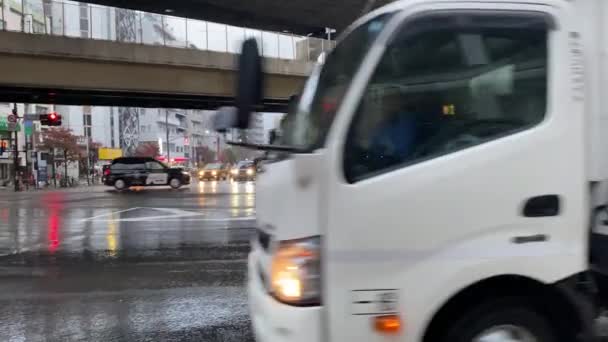 Tokyo, Japan - Circa november 2019: Een regenachtige dag, het uitzicht op de straat — Stockvideo