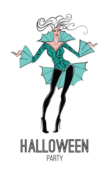 Halloween girl. Chauve-souris. Illustration vectorielle . — Image vectorielle