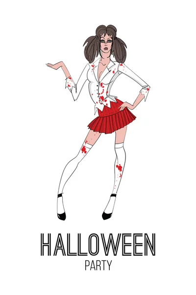 Halloween-Mädchen. Zombie-Schülerin. Vektorillustration. — Stockvektor