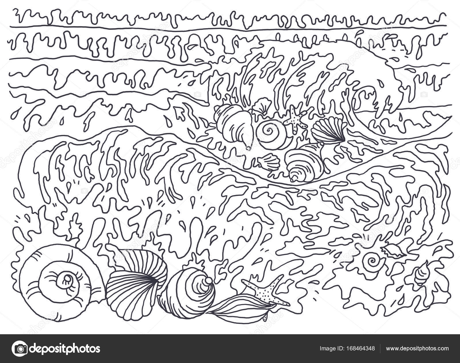 Immagine in bianco e nero da colorare disegno grafica lineare Per la colorazione L immagine della natura Acqua un fenomeno naturale Movimento