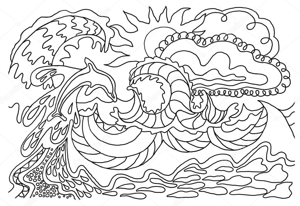 Coloring books for children and adults. An image of nature. Stylization. The idea of coloring.