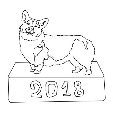 Boyama, corgi 2018 yazıt ile bir kutu üzerinde duruyor