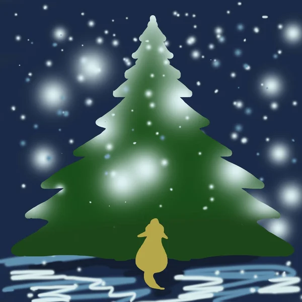 Köpek büyük bir Noel ağacı görünüyor