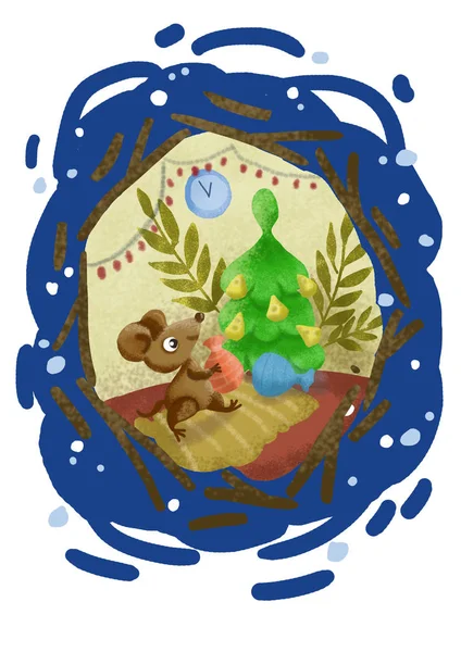 Little Mouse Hole Celebrate New Year Symbol 2020 Decorates Christmas — Stock Photo, Image