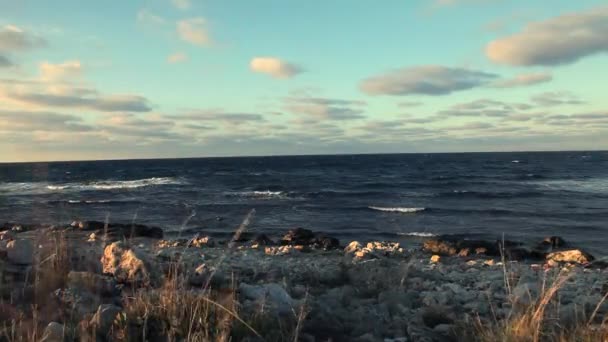 黒海クリミア嵐海茶色、波と岩 — ストック動画