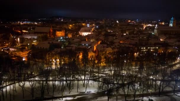 Вільнюс Панорама ніч напередодні Різдва — стокове відео