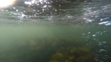 A mans el sualtı sprey kabarcıklar çalkantılı su. Güneş ışınlarının aşağı bükme. Karadeniz. Sochi.