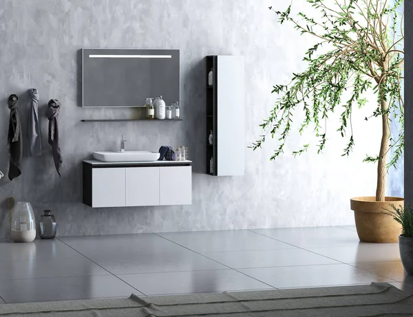 Modern Banyo Içi Banyo Mobilyaları Banyo Aksesuarları Tasarım Tasarım Oluşturma — Stok fotoğraf