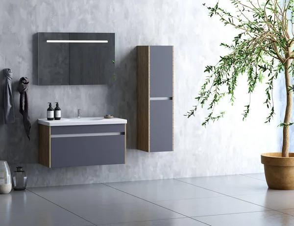 Moderno Bagno Interno Mobili Bagno Set Con Accessori Bagno Rendering — Foto Stock