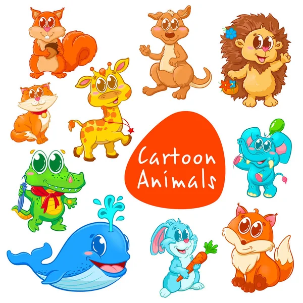 Set Personnages Dessins Animés Animaux — Image vectorielle