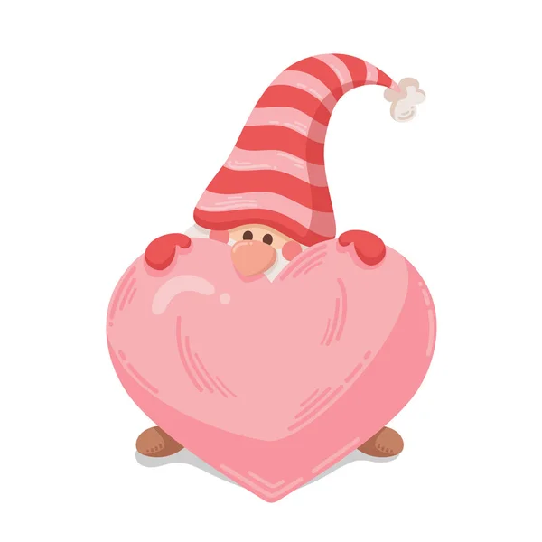 Gnome Voor Valentijnsdag Met Hart — Stockvector