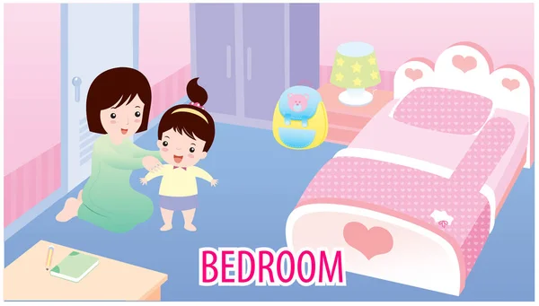 粉红色可爱的卧室 — 图库矢量图片