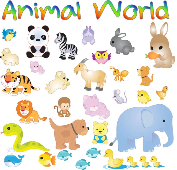 Cute Animal World — Stock Vector