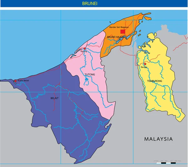 Mapa do Vector Brunei — Vetor de Stock